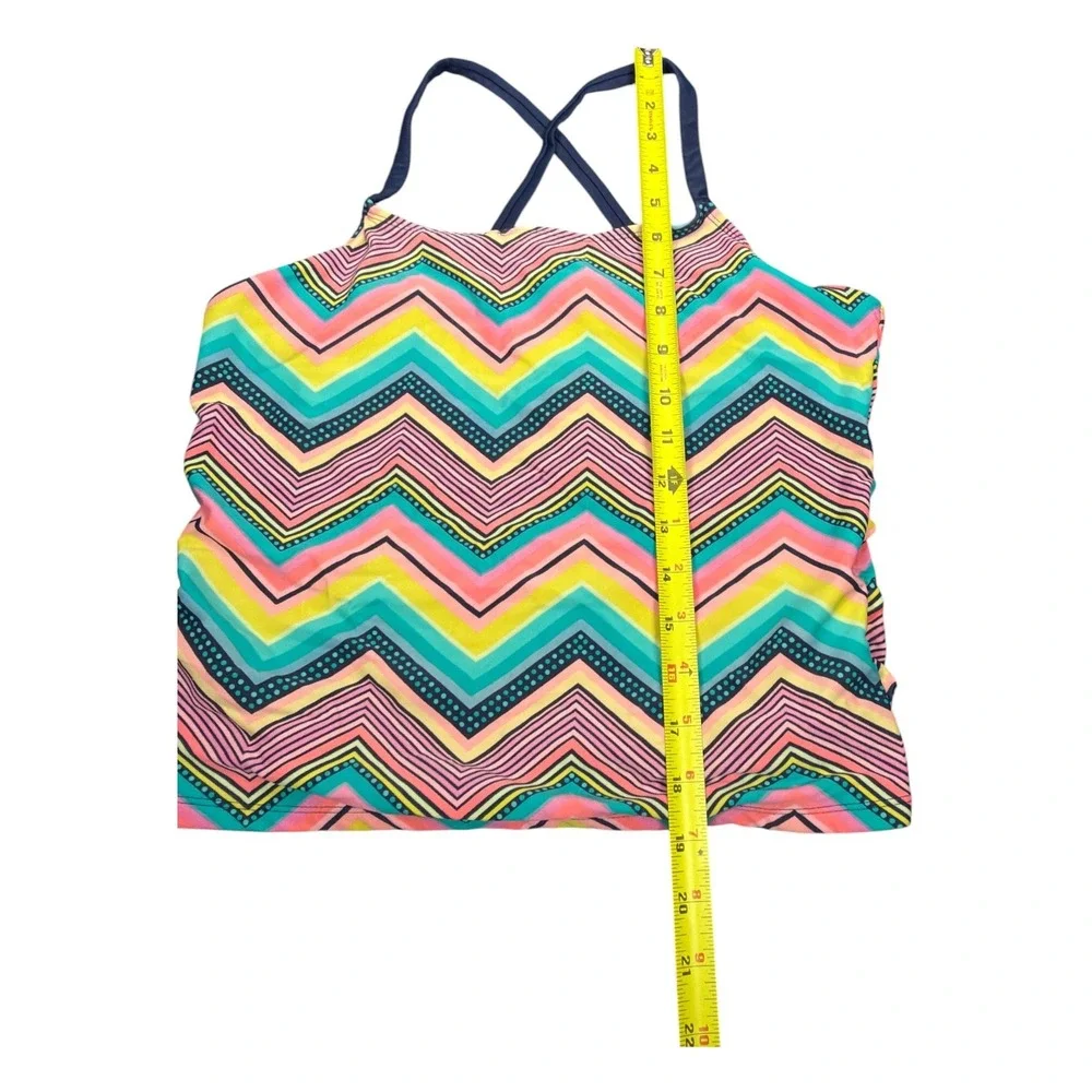 Ocean Pacific OP Girls Plus Size 16 1/2 Tankini Swim Top Chevron Zigzag‎ Cobalt